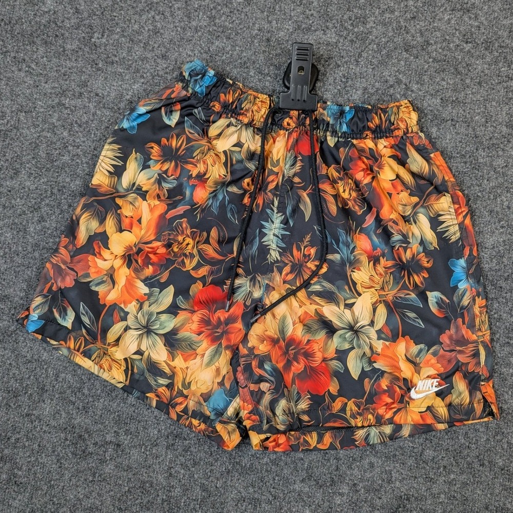 Nike Mens Small Floral Tropical Hibiscus Mesh Lined Athletic Shorts Multicolor